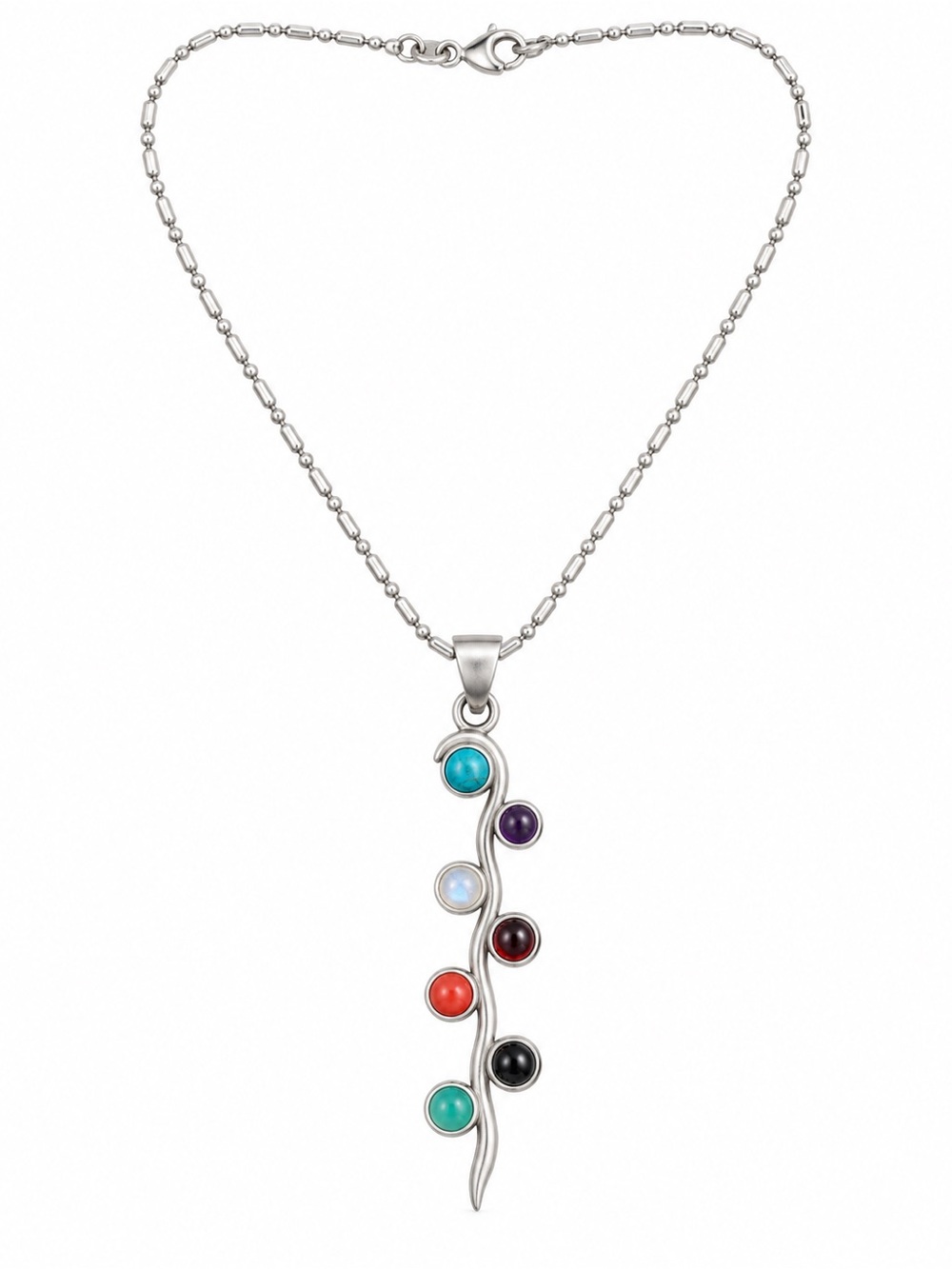 Sterling Silver 7-Chakra Pendant Necklace with Multicolor Gemstones